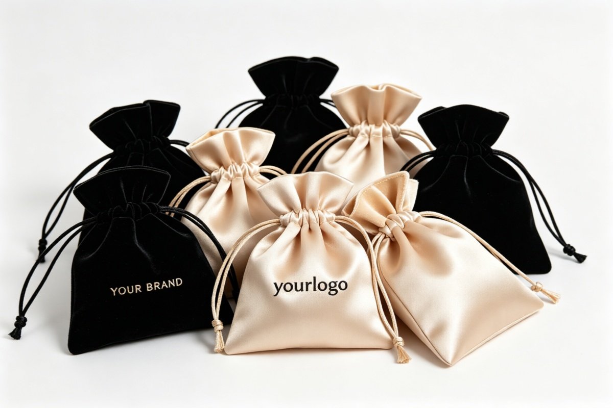 luxury velvet satin drawstring pouches custom logo